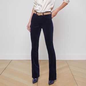 Luisa Cerano Velvet Straight Leg Trouser Pants in Navy Blue